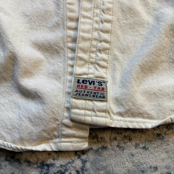 Vintage 90s Levis Red Tab White Denim JeanJacket Oversized Overshirt Shirt Men M - Picture 9 of 11